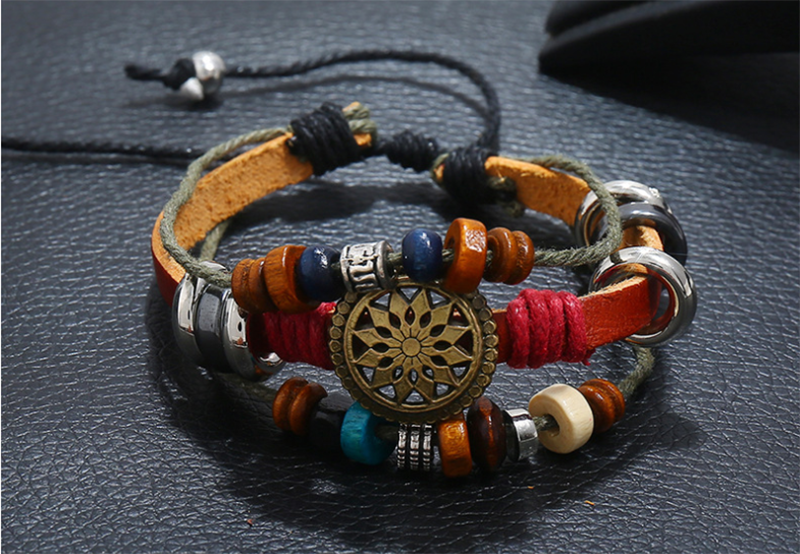 Fashionable Beaded Leather Bracelet (Men&apos;s Others)
