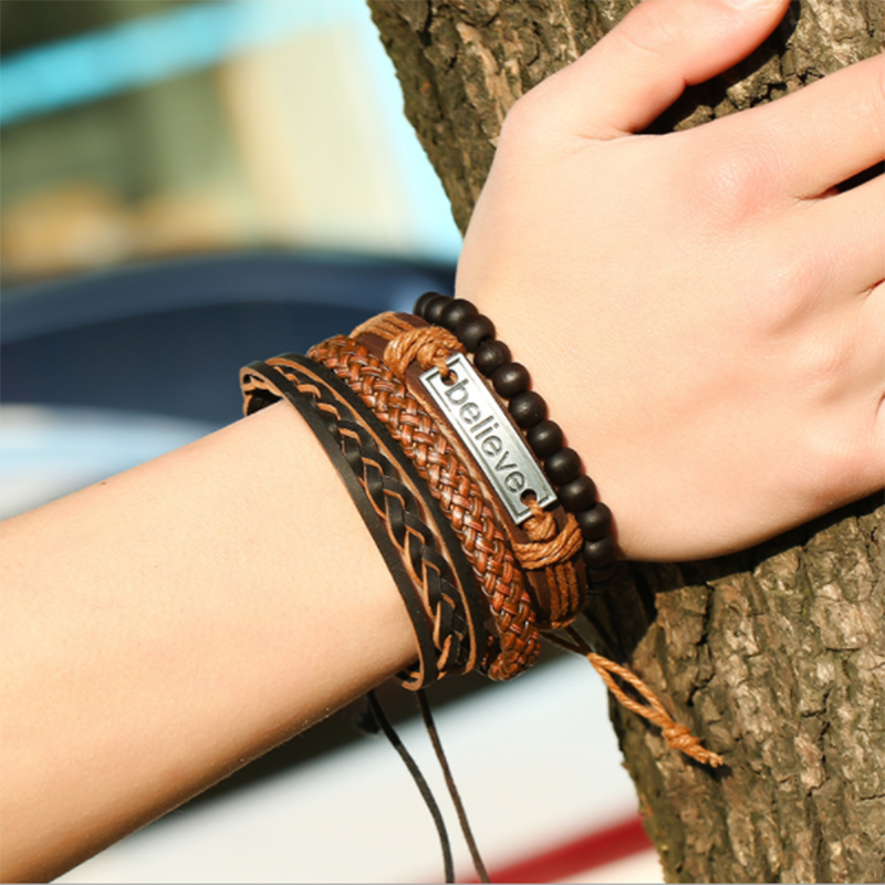 European and American vintage woven diy leather bracelet (men&apos;s others)