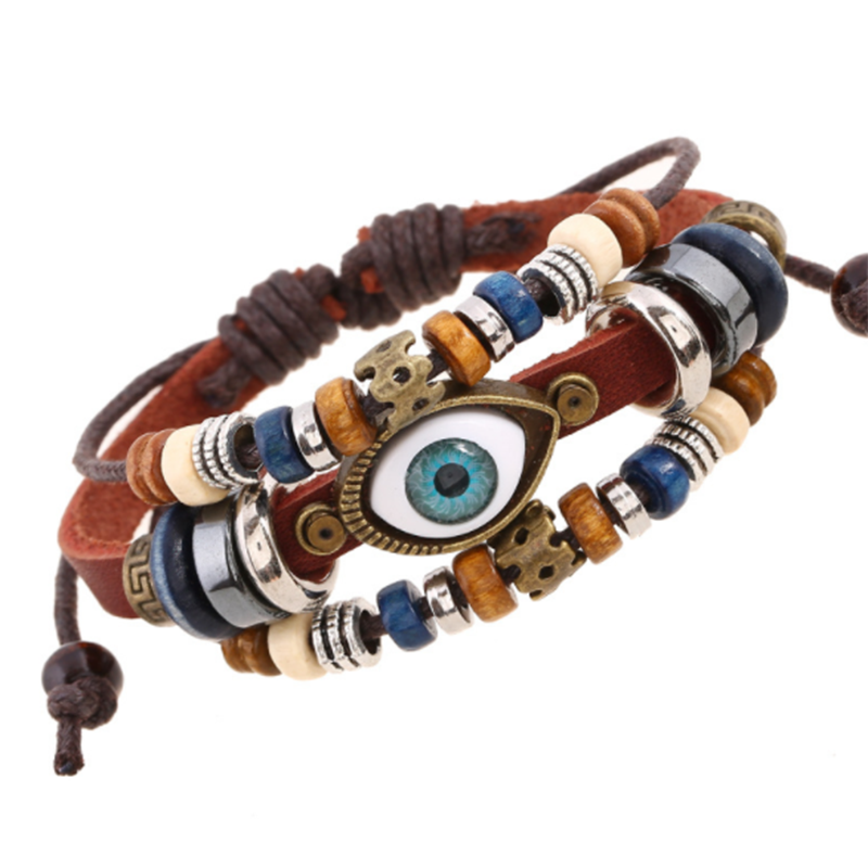 European and American Beaded Eye Cowhide Adjustable Bracelet (Men&apos;s Others)