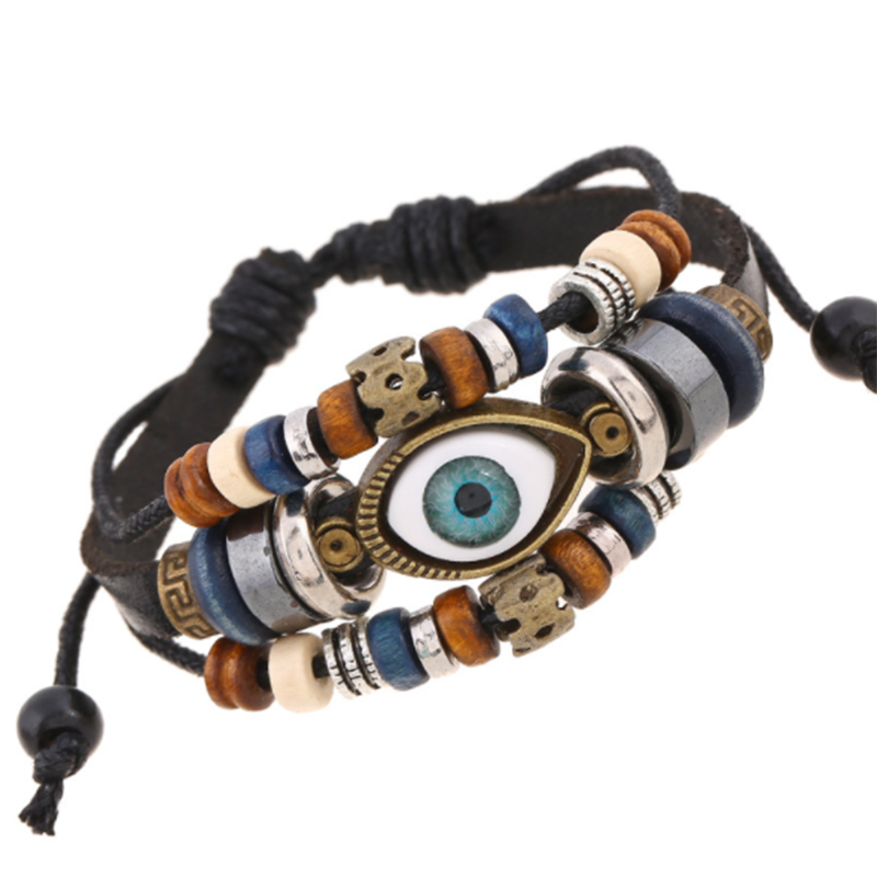 European and American Beaded Eye Cowhide Adjustable Bracelet (Men&apos;s Others)