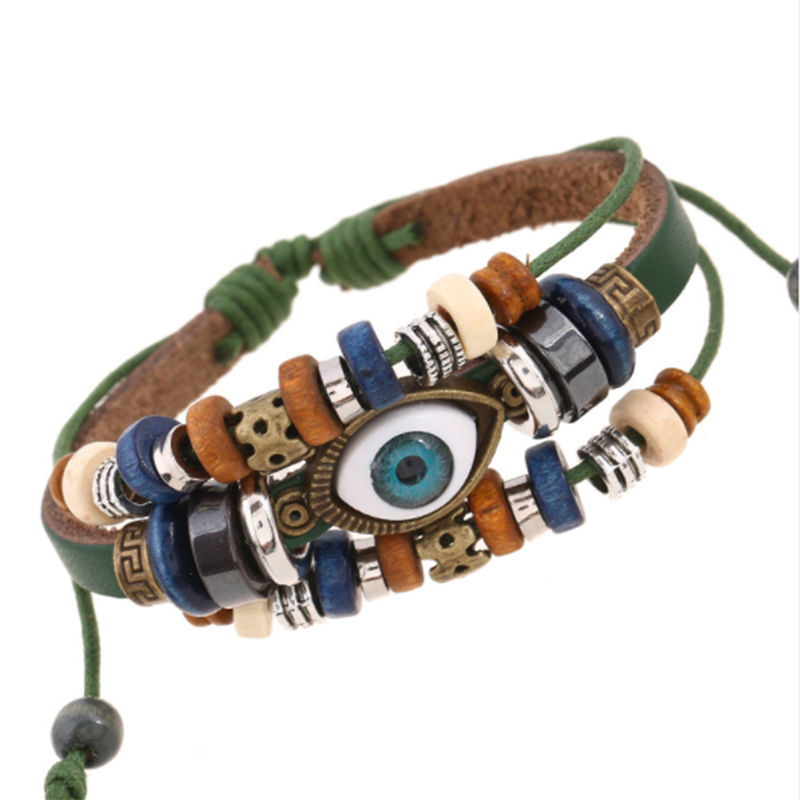 European and American Beaded Eye Cowhide Adjustable Bracelet (Men&apos;s Others)