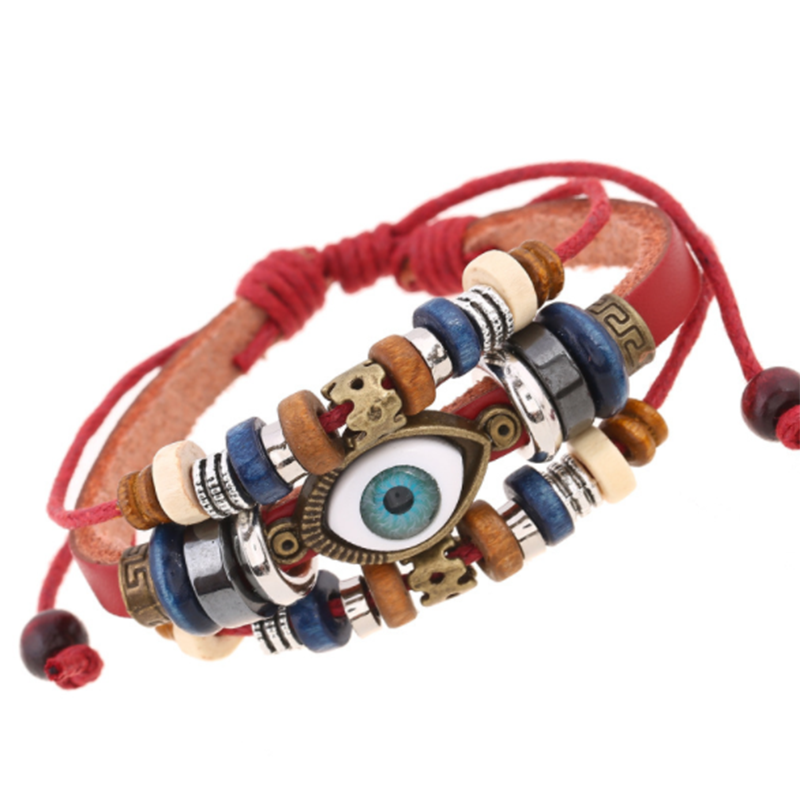 European and American Beaded Eye Cowhide Adjustable Bracelet (Men&apos;s Others)