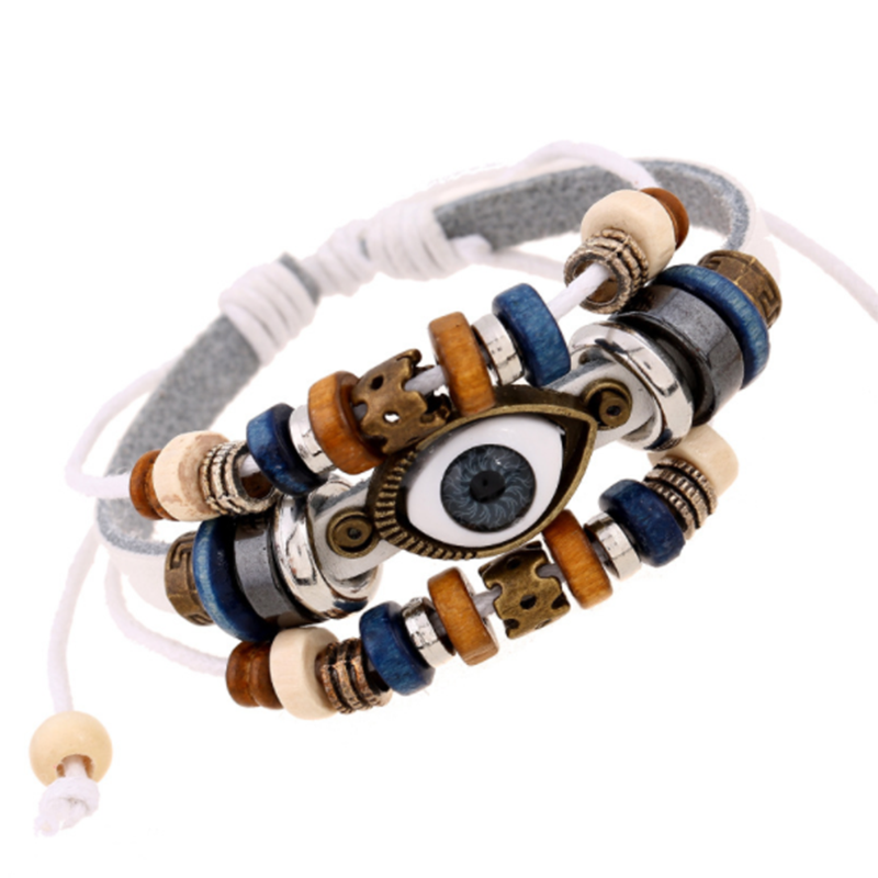 European and American Beaded Eye Cowhide Adjustable Bracelet (Men&apos;s Others)