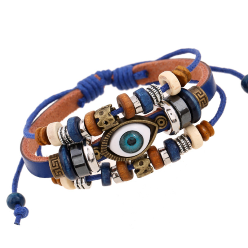 European and American Beaded Eye Cowhide Adjustable Bracelet (Men&apos;s Others)