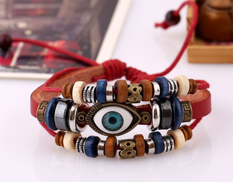 European and American Beaded Eye Cowhide Adjustable Bracelet (Men&apos;s Others)