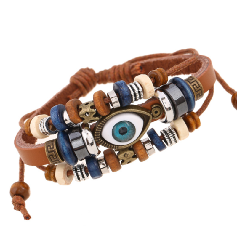 European and American Beaded Eye Cowhide Adjustable Bracelet (Men&apos;s Others)