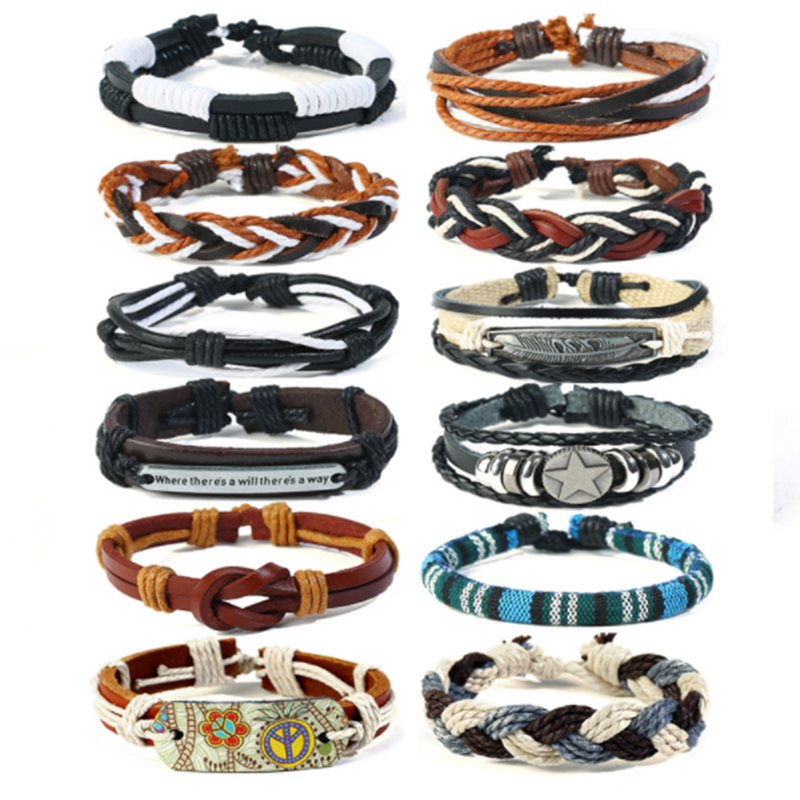 Simple diy retro woven leather men&apos;s multi-layer bracelet (men&apos;s other)