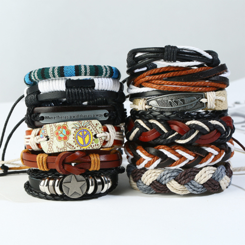 Simple diy retro woven leather men&apos;s multi-layer bracelet (men&apos;s other)