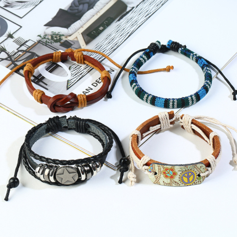 Simple diy retro woven leather men&apos;s multi-layer bracelet (men&apos;s other)