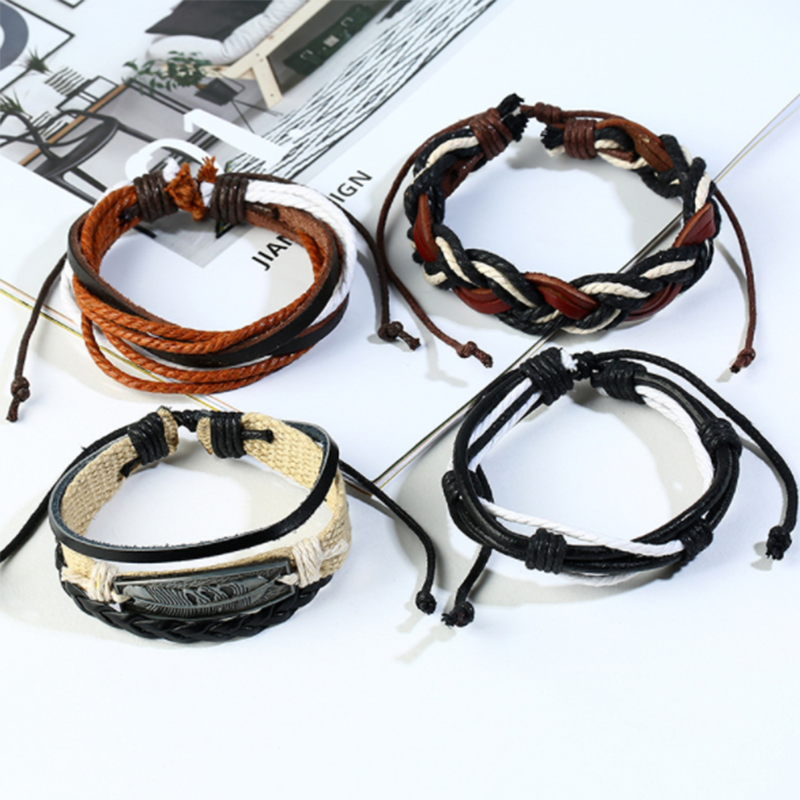 Simple diy retro woven leather men&apos;s multi-layer bracelet (men&apos;s other)