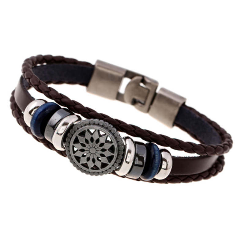 European and American new style buckle men&apos;s leather woven vintage bracelet (men&apos;s other)