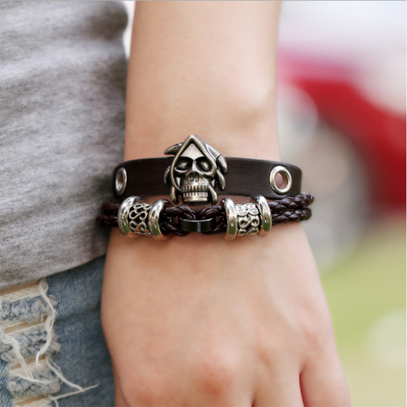 European and American new skull woven leather bracelet (men&apos;s other)