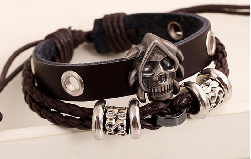European and American new skull woven leather bracelet (men&apos;s other)