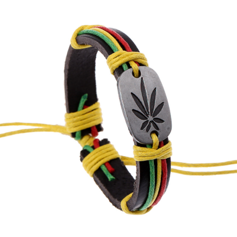 Red Yellow Green Maple Leaf Leather Jewellery Bracelet (Men&apos;s Other)