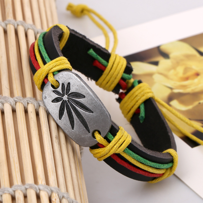 Red Yellow Green Maple Leaf Leather Jewellery Bracelet (Men&apos;s Other)