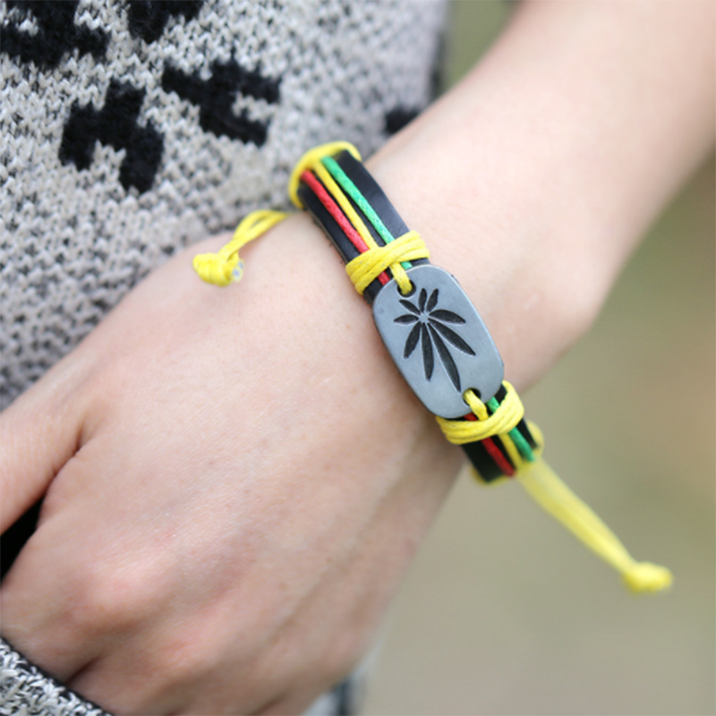 Red Yellow Green Maple Leaf Leather Jewellery Bracelet (Men&apos;s Other)