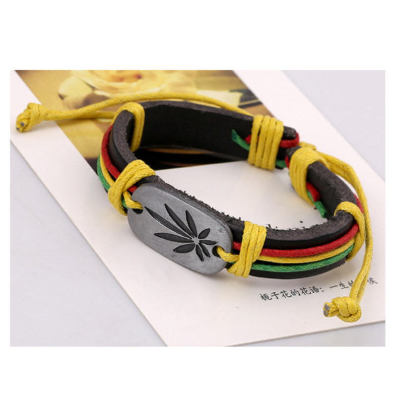 Red Yellow Green Maple Leaf Leather Jewellery Bracelet (Men&apos;s Other)