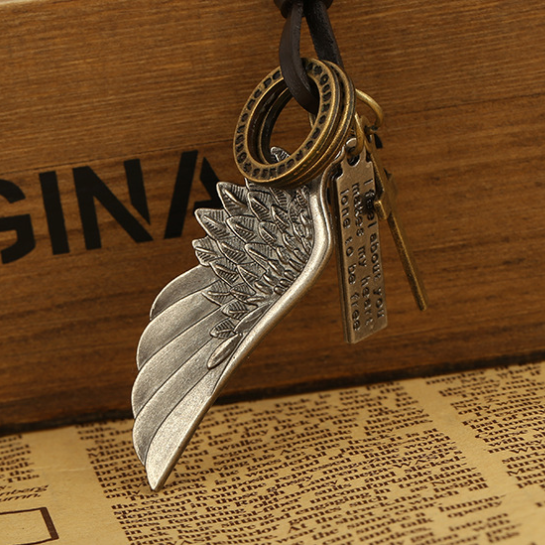 Angel wings leather necklace