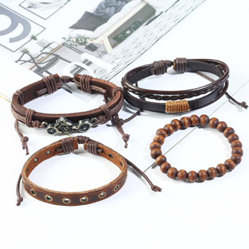 New Vintage Woven 4-Piece Cowhide Bracelet (Men&apos;s Other)