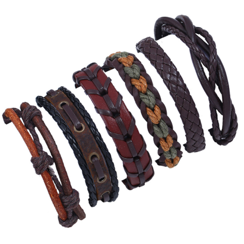 Woven DIY Six-piece Multi-layer European and American Leather Bracelet (Men&apos;s Other)