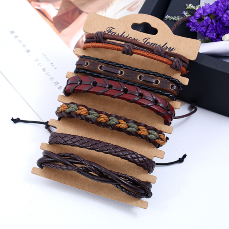 Woven DIY Six-piece Multi-layer European and American Leather Bracelet (Men&apos;s Other)