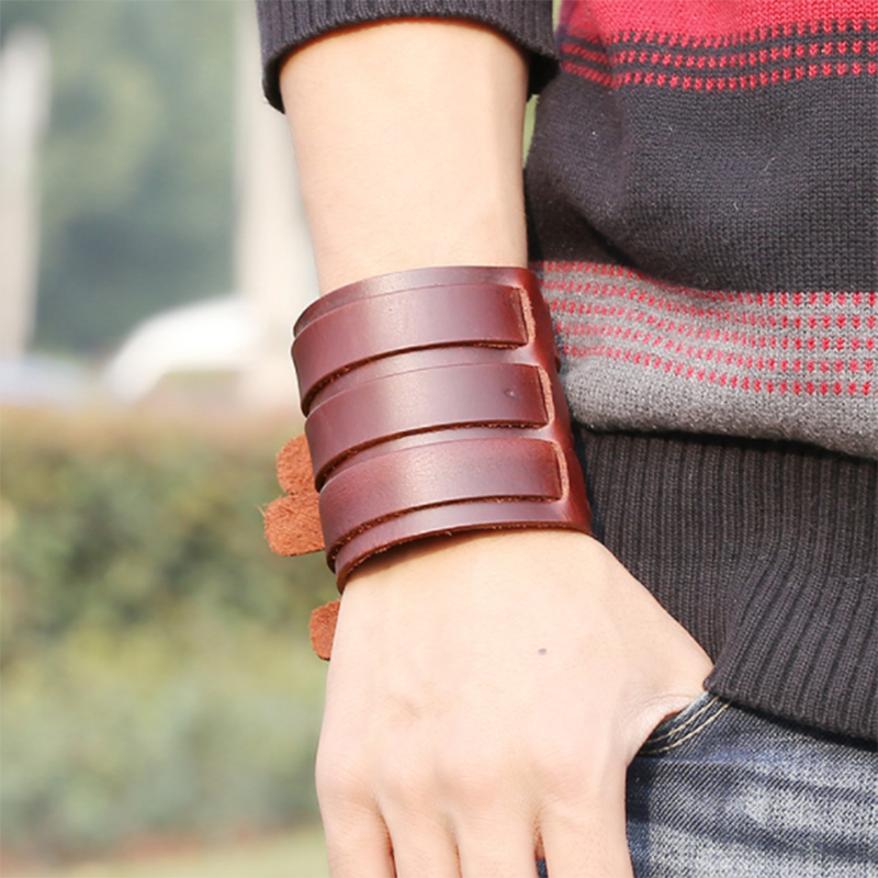 Punk Wide Leather Cowhide Bracelet (Men&apos;s Other)