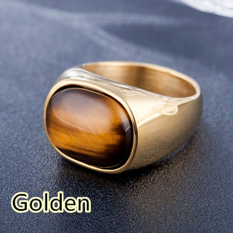 European and American personalized jewelry popular tiger eye gem men&apos;s titanium steel ring
