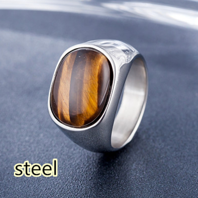 European and American personalized jewelry popular tiger eye gem men&apos;s titanium steel ring