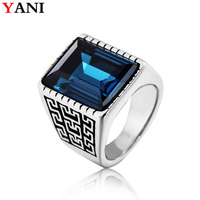 European and American men&apos;s titanium steel ring popular punk Gothic vintage Great Wall pattern gem