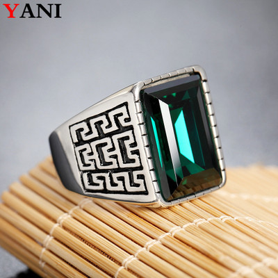 European and American men&apos;s titanium steel ring popular punk Gothic vintage Great Wall pattern gem