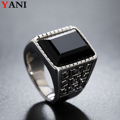 European and American men&apos;s titanium steel ring popular punk Gothic vintage Great Wall pattern gem
