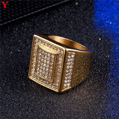 European and American Stainless Steel Jewelry Men&apos;s Ring Fashion Square Diamond Titanium Steel