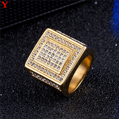 European and American Stainless Steel Jewelry Men&apos;s Ring Fashion Square Diamond Titanium Steel