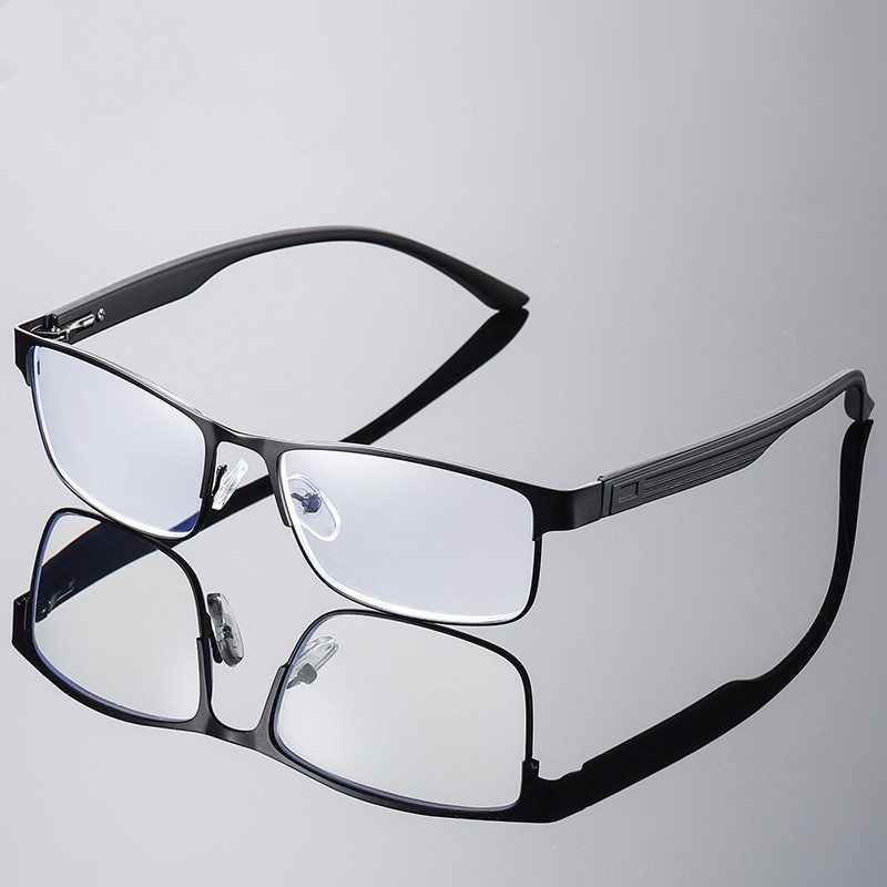 Men square anti-blue reading glasses women fashion  ultralight metal universal reading glasses Black