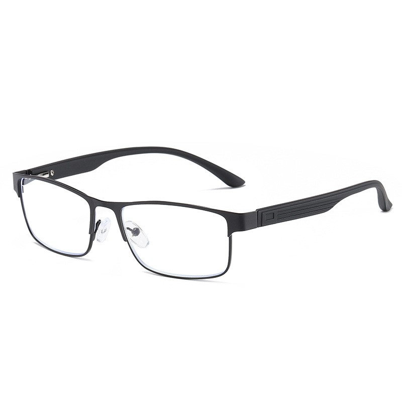 Men square anti-blue reading glasses women fashion  ultralight metal universal reading glasses Black