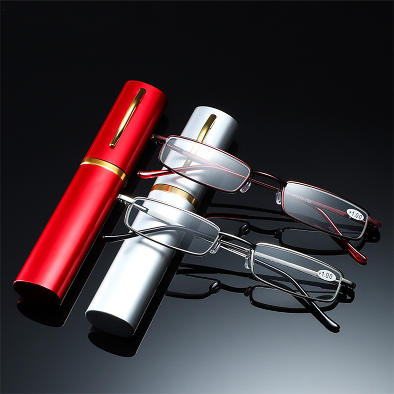 Reading Glasses for Women Men Pen Holder Glasses Case Metal Frame +1 1.5 2.0 2.5 3 3.5 4 Diopters