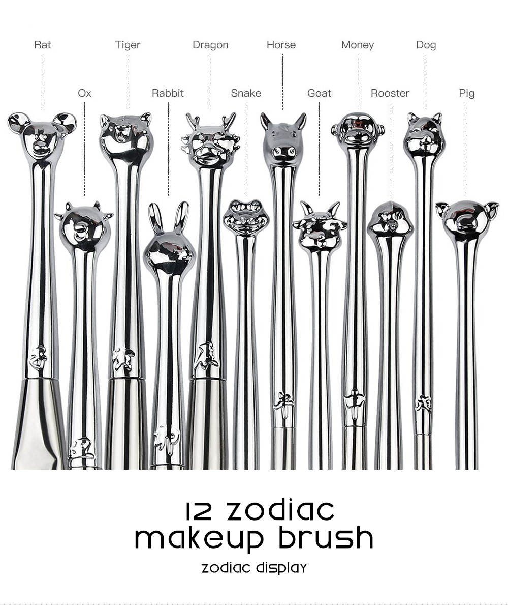 12 sets of 12 zodiac makeup brushes silver makeup tools