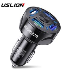 USLION QCP 4USB Quick Car Charger For Mobile Phone Universal Dual Usb Adapter For iPhone 11 Pro Max Mini Adapter For Xiaomi Samsung Black normal