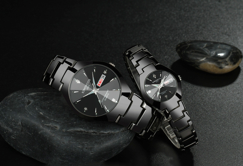 Couple fashion watches men and women luminous double calendar steel belt quartz watches ladies