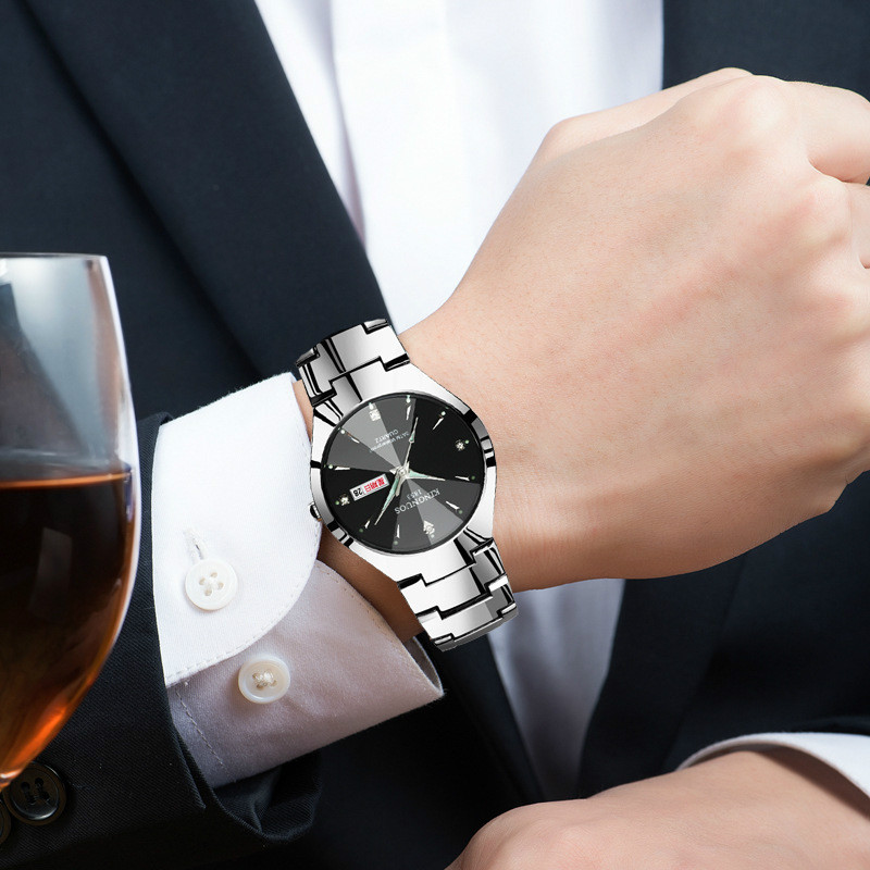 Couple fashion watches men and women luminous double calendar steel belt quartz watches ladies