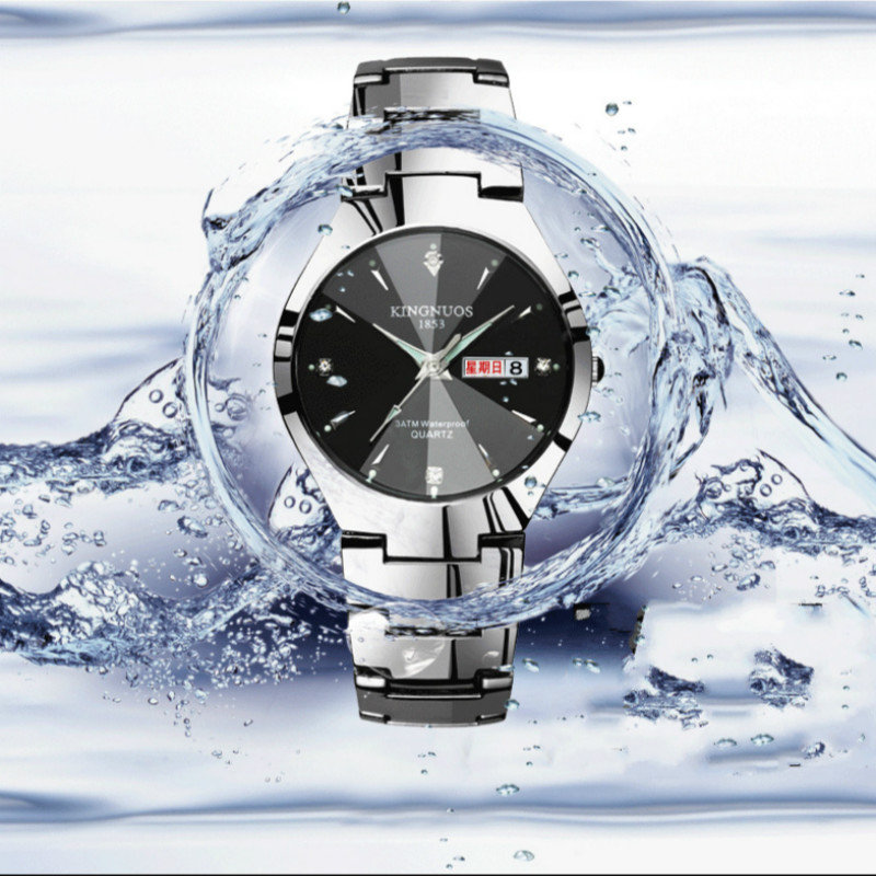 Couple fashion watches men and women luminous double calendar steel belt quartz watches ladies