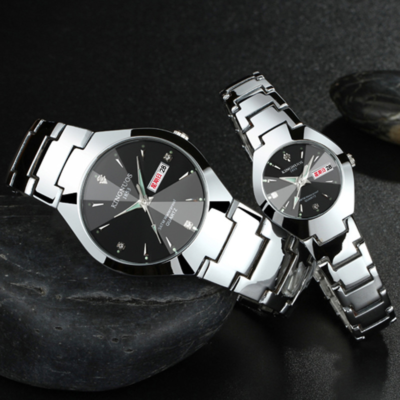 Couple fashion watches men and women luminous double calendar steel belt quartz watches ladies