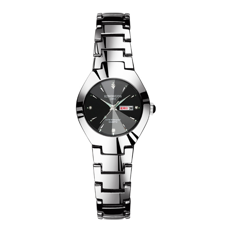 Couple fashion watches men and women luminous double calendar steel belt quartz watches ladies