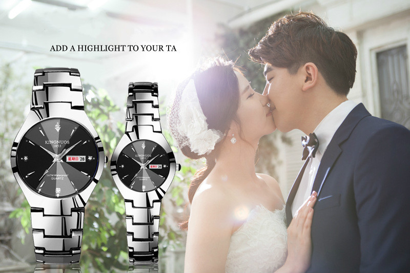 Couple fashion watches men and women luminous double calendar steel belt quartz watches ladies