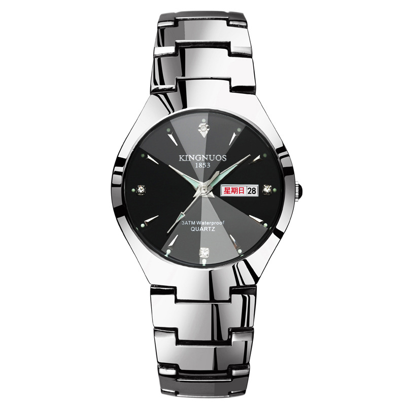 Couple fashion watches men and women luminous double calendar steel belt quartz watches ladies