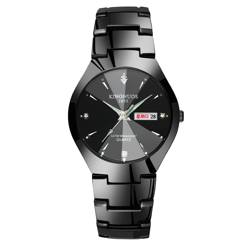 Couple fashion watches men and women luminous double calendar steel belt quartz watches ladies