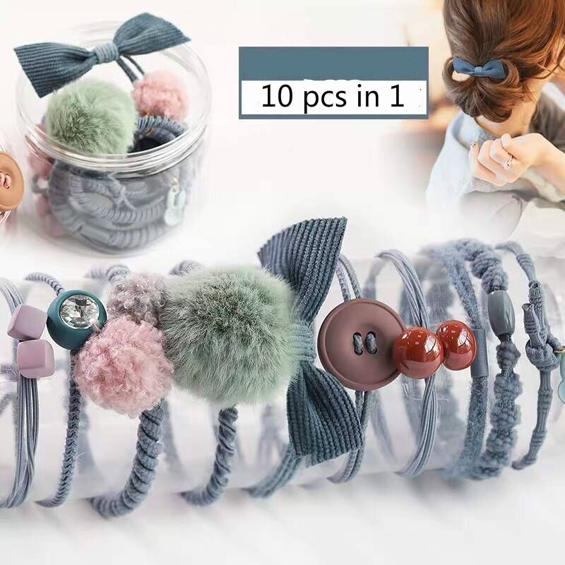 10 PCS/SET Decor hairs rings fashon hair ropes rubber band human hair accessories hair clips hair