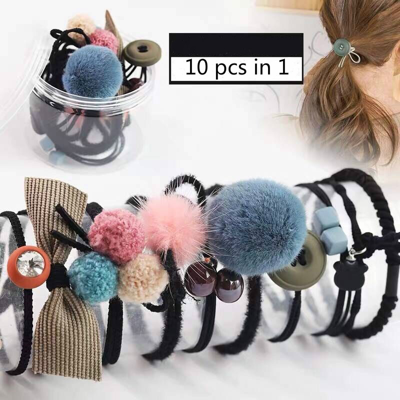 10 PCS/SET Decor hairs rings fashon hair ropes rubber band human hair accessories hair clips hair