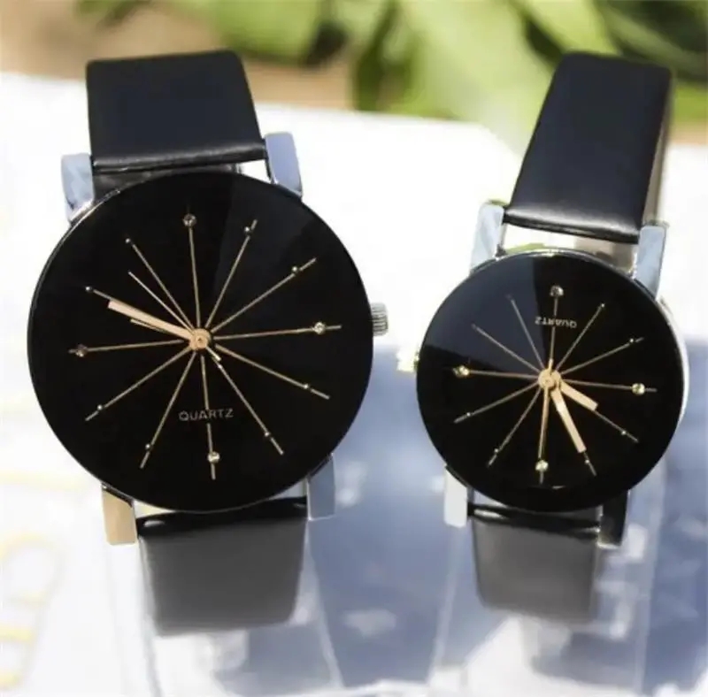 2PCS/SET Couple watches men and women fashion meridian ray PU leather quartz wrist watche watch
