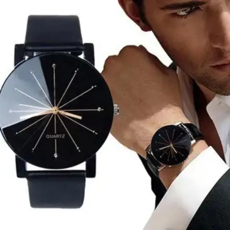 2PCS/SET Couple watches men and women fashion meridian ray PU leather quartz wrist watche watch